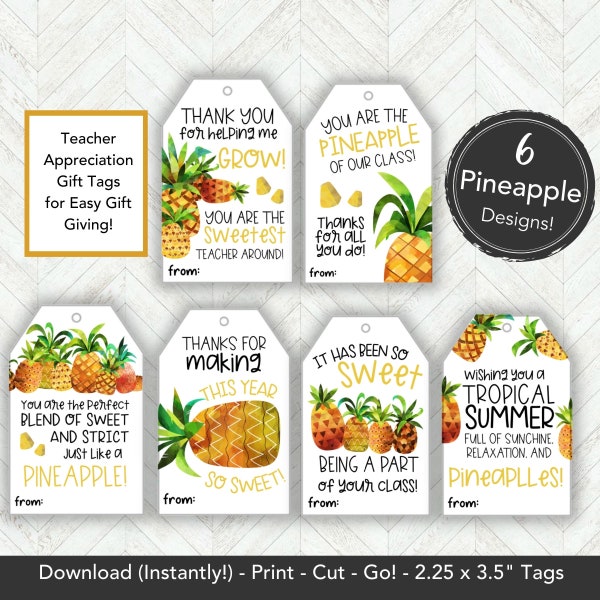 Pineapple Teacher Appreciation Gift Tag, Bulk Teacher Gift Easy, School or Principal Gift, End of School Year Teacher Thank You Gift Idea