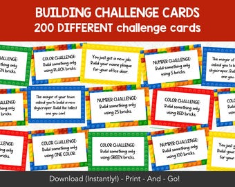 Building Block Challenge Cards for Kids, STEM Activity Cards, Brick Task Ideas, Creative Boredom Busters, Homeschool Learning Game