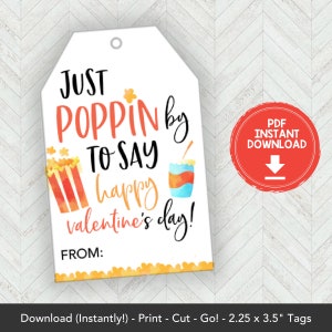 Popcorn Valentine Printable for Class Valentines Tags, Popcorn Valentines Printable Popcorn Tags, Popcorn Gift Tag, Poppin Valentine Tag