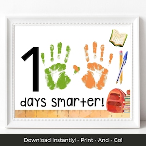 100 Days Smarter Handprint Art Printable, 100 Days of School Activity, 100th Day of School Handprint Craft, Preschool Handprint Keepsake