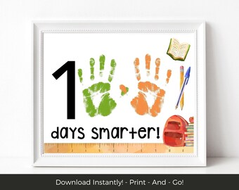 100 Days Smarter Handprint Art Printable, 100 Days of School Activity, 100th Day of School Handprint Craft, Preschool Handprint Keepsake