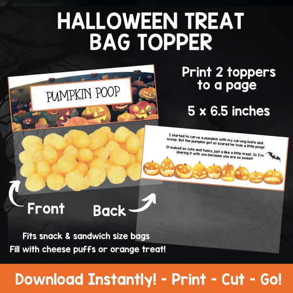 Trick or Treat Pumpkin Poop Goodie Bag, Kids or Teacher Halloween Gift, Halloween Gift Box Printable Tag, Halloween Treats for Kids Favor