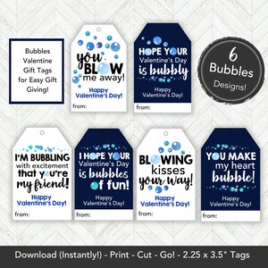 Bubbles Valentine Gift Tag, Printable Classroom Valentine Card for Kids Class, Girl or Boy Valentines Exchange Treat Tag