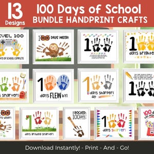 100 Days of School Handprint Keepsake BUNDLE, 100 Days of School Handprint Art, 100th Day of School Handprint Craft, 100 Days Celebration