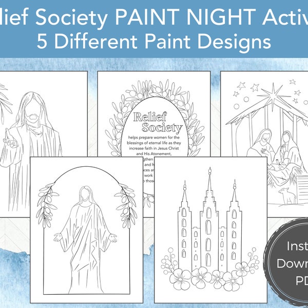 Relief Society Activity, Watercolor Paint Night, Young Women Activity Idea, Jesus Line Art Christ Portrait, Paint Night Activity
