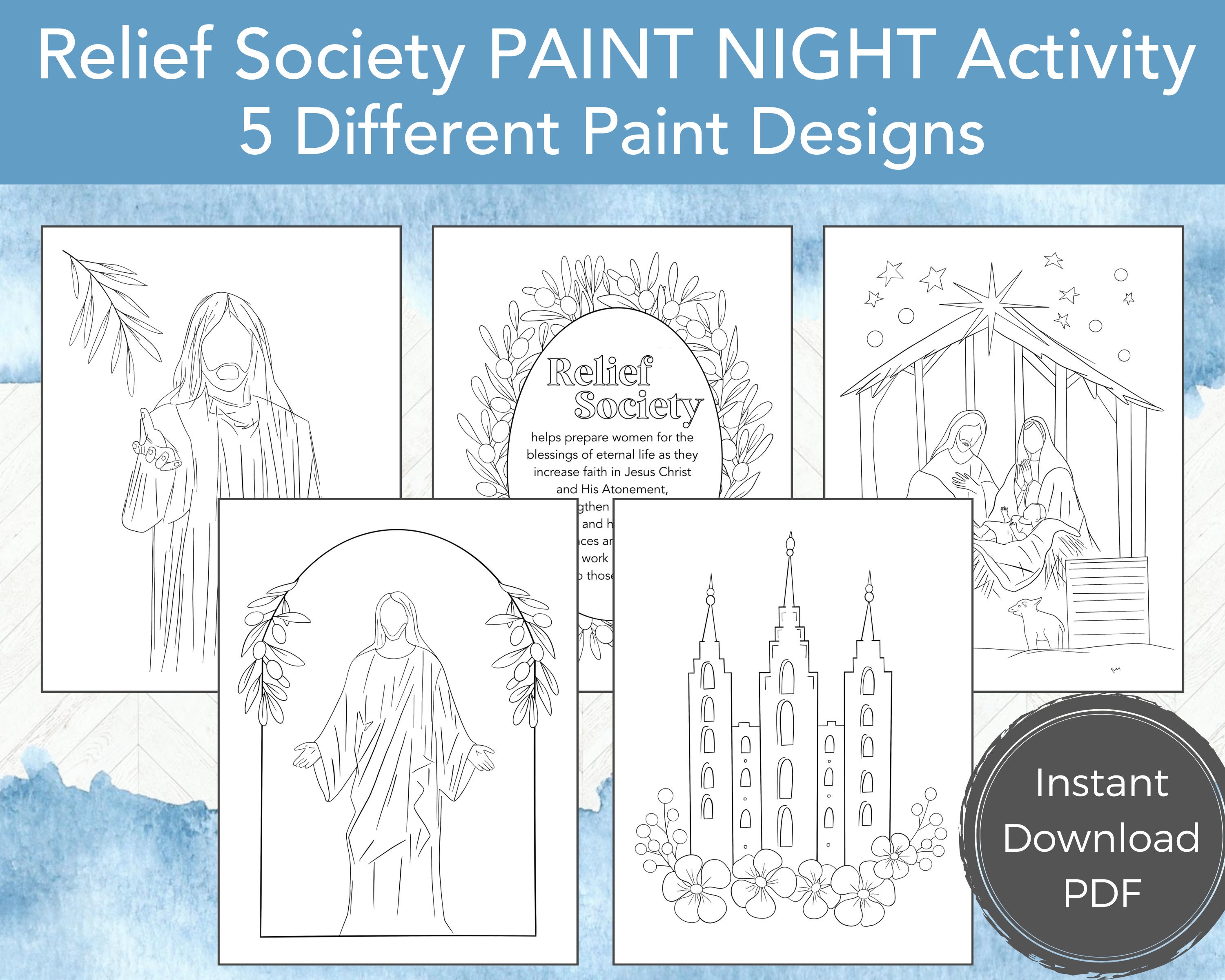 Relief Society Activity, Watercolor Paint Night, Young Women Activity Idea, Jesus Line Art Christ Portrait, Paint Night Activity