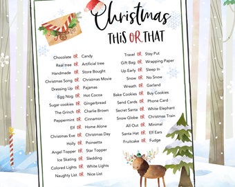 This or That Christmas Games for Families, Printable Christmas Games, Zoom Family Christmas Party Games, Easy Christmas Activity Idea Kids