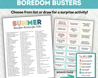 Boredom Busters for Kids and Families, Printable Summer Bucket List Activity Cards,  Kids Summer Schedule, Childrens Summer Activities