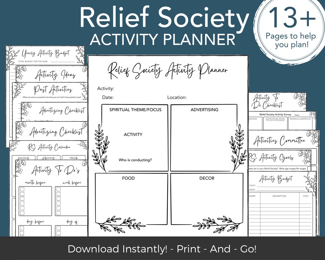 RELIEF SOCIETY Activity Planning Sheets Activity Planner Etsy