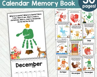 Handprint Calendar 2025 2026, Preschool Handprint Art Printable, 1st Grade Kindergarten Handprint Craft Bundle Memory Book Keepsake Gift