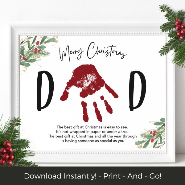 Printable New Dad Gift, Kids Christmas Craft, Baby Handprint Christmas Keepsake, Baby's First Christmas Gift for Dad, Activity for Toddlers
