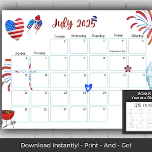 July 2025 Calendar, Kids Calendar Printable, Calendar 2025, Monthly Calendar Printable 2025, Wall Calendar 2025 Calendar Printable