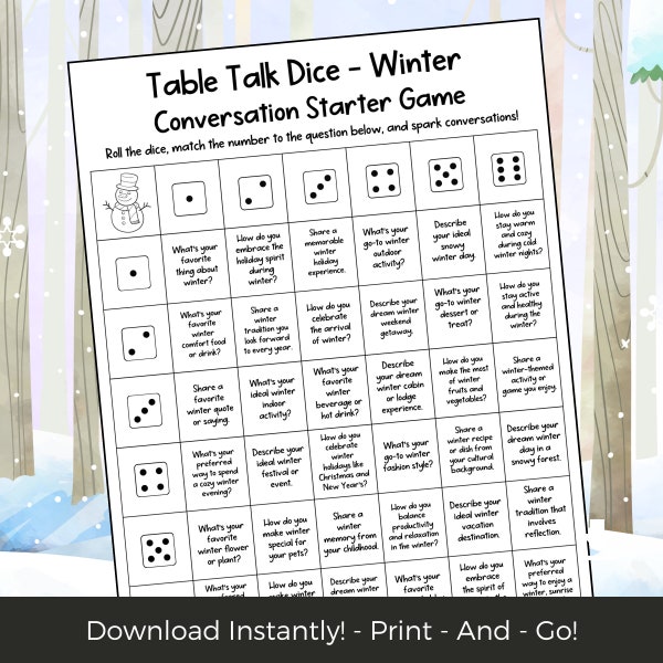 Winter Conversation Starters, Icebreaker Questions Team Building Games for Work, Get to Know You Game Group Activity, Winter Dice Game