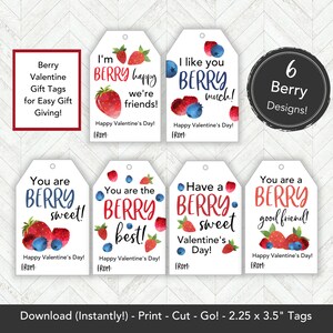 Berries Valentine Gift Tag, Printable Classroom Valentines Day Card for Kids, Girl or Boy Valentine Treat Tag, Easy Valentine Gift Idea