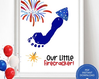 Firework Craft 4th of July Footprint Art, Fourth of July Footprint Craft, Daycare Independence Day Activity, Easy Summer Camp Craft Idea