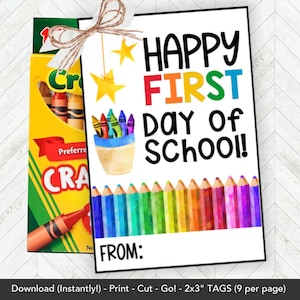 Crayon Gift Tag Printable, Meet the Teacher, Back to School Night Or Open House Favor, First Day of School Classroom Gift from Teacher