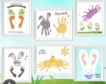 Carrot Butterfly Bunny Easter Craft, Kids Easter Footprint Preschool Craft, Toddler Easter Printable Activity, Preschool Handprint Craft