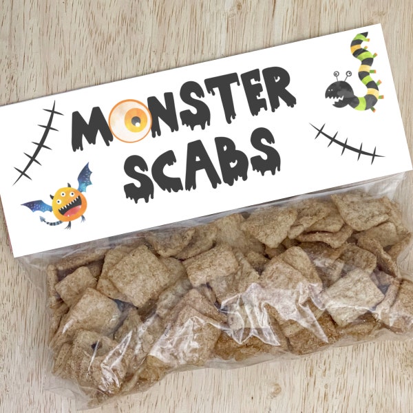 Trick or Treat Monster Scabs Goodie Bag, Kids or Teacher Halloween Gift, Halloween Gift Box Printable Tag, Halloween Treats for Kids Favor