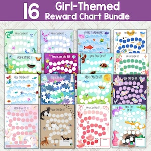 Bundle &#39;Girl&#39; Themed Kids Reward Chart Printable, Sticker Chart for Kids, Behavior Chart, Potty Training Chart, Reading Chart