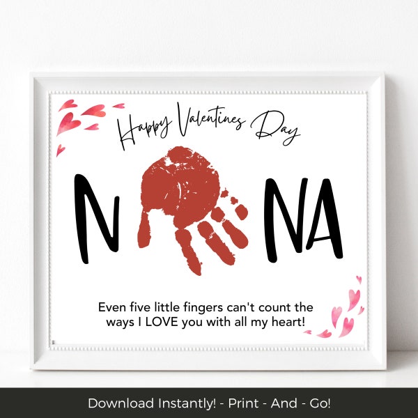 Printable Handprint Art, Gift for Grandma Valentine Handprint Craft for Kids, Grandma Gift from Grandkids, Valentines Day Grandparent Gift