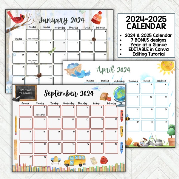 2024 Calendar, Kids Calendar Printable, Calendar 2024, Monthly Calendar Printable 2024, Wall Calendar 2024 Calendar Printable Class Calendar
