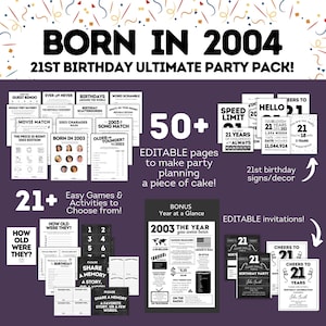 21st Birthday Bundle, 21st Birthday Decoration for Her or Him, 21st Birthday Party Games, 21st Birthday Ideas, 21st Birthday Invitation