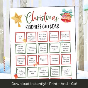 Kindness Christmas Advent Calendar for Kids and Adults, Printable ...