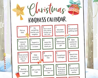 Kindness Christmas Advent Calendar for Kids and Adults, Printable Christmas Countdown, Countdown to Christmas, Christian Advent Calendar