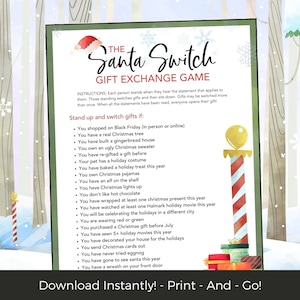 Santa Switch Christmas Party Games, White Elephant Gift Exchange, Printable Christmas Games for Families Parties, Christmas Activity Ideas