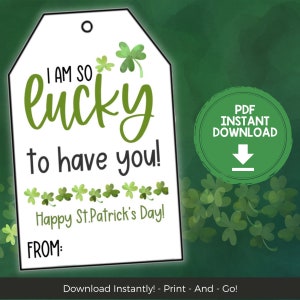 I am so Lucky to have You St Patricks Day Printable Gift Tag, St Patricks Day Tag, Friend Neighbor Gift Idea, Pot of Gold Printable Gift Tag