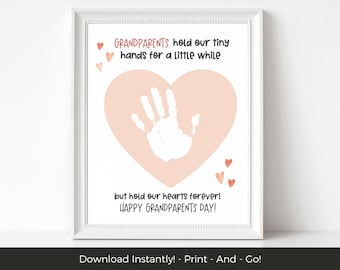 Grandparents Day Handprint Craft Printable, Gift for Grandma Grandpa Heart Handprint Art Activity, Grandparents Day Craft for Class Daycare