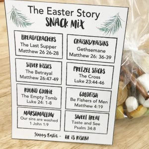 Easter Story Snack Mix, Easter Printable, Ressurection Story Instant Download, Christian Easter Story Treat Gift Tag, Bible Scriptures Treat