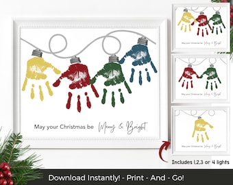 Christmas Lights Handprint Kids Christmas Craft, Baby's First Christmas, Toddler Christmas Keepsake, Baby Handprint Printable Christmas Card