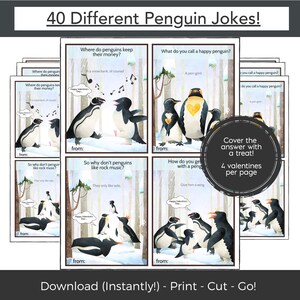 Cartes de Saint-Valentin imprimables pingouin pour enfants, cartes de Saint-Valentin d'âge préscolaire imprimables, cartes de Saint-Valentin pingouin pour enfants de classe Saint-Valentin