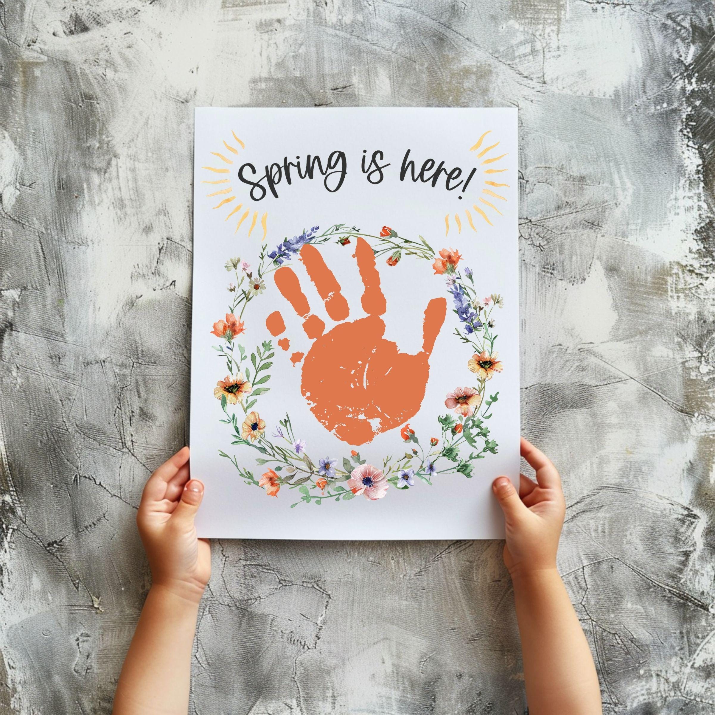 Hello Spring Hand Print Spring is Here Flower Handprint Activity, Preschool or Toddler ...