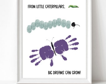 Caterpillar and Butterfly Handprint Activity, Pre, or Toddler Handprint Art, Hello Spring, Printable Handprint Sign, Spring Handprint Craft