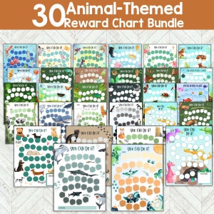 Bundel dieren beloningskaart voor kinderen afdrukbaar, stickerkaart voor kinderen, gedragskaart, zindelijkheidstraining, leeskaart voor jongens en meisjes