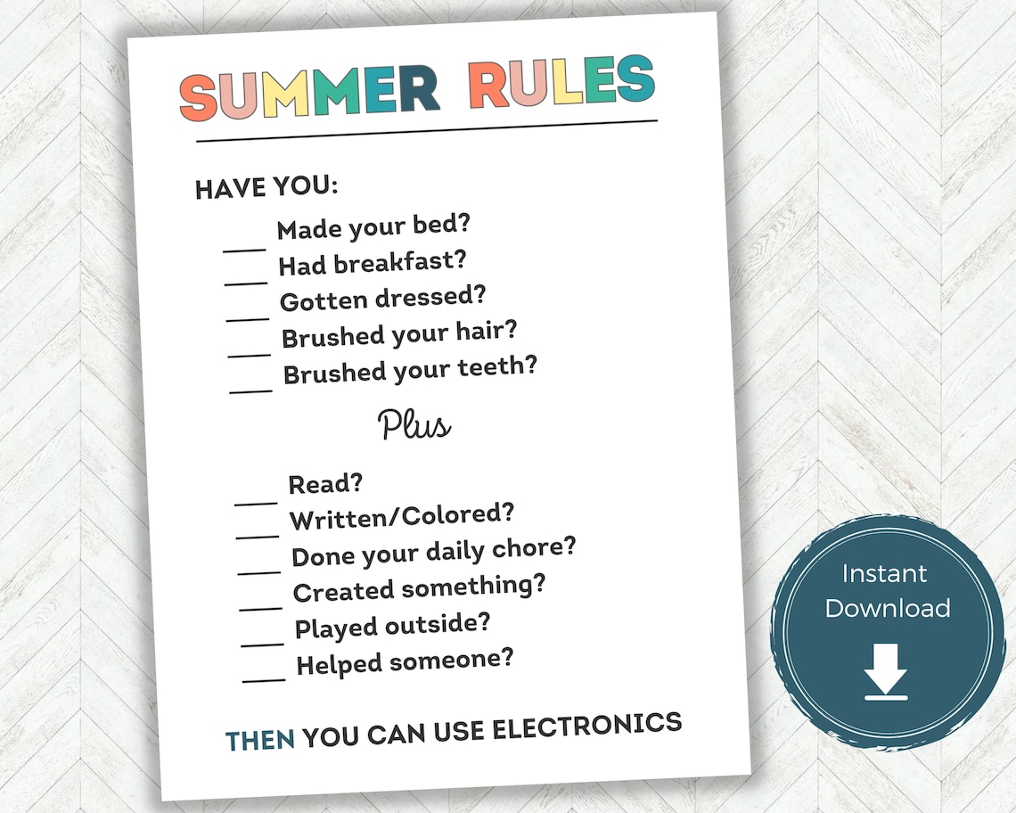 Summer Rules Printable Summer Plan Ideas Summer Rules List Etsy