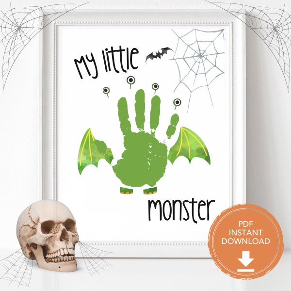 Monster Halloween Handprint Craft, DIY Craft for Kids Art, Halloween Handprint Art, Handprint Printable Halloween Craft Footprint Kids Craft