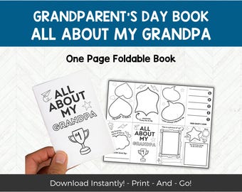 All About My Grandpa Mini Book Printable, Grandparents Day Activity for Kids, Grandpa Gift from Child, Fill in the Blank Grandpa Keepsake