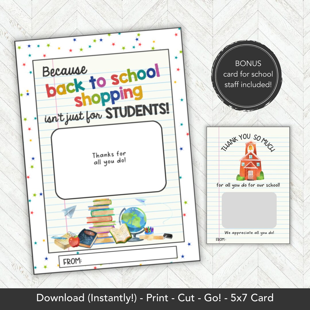 Back to School Teacher Gift Card Holder Printable, First Day of School ...