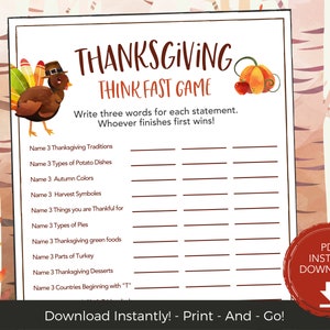 Thanksgiving Game for Kids and Adult Parties Instant Download | Etsy