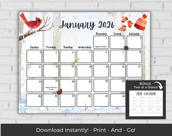 January 2026 Calendar, Kids Calendar Printable, Calendar 2026, Monthly Calendar Printable 2026, Wall Calendar 2026 Calendar Printable