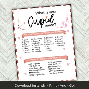 Cupid Name Game, Valentines Game for Kids and Adult Parties Instant Download, Fun Valentines Printable Activity Game for Office or Family