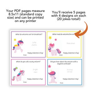 Unicorn Valentine Printable With Jokes Instant Download Girls ...