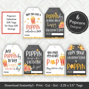 Popcorn Valentine Printable for Class Valentines Tags, Popcorn Valentines Printable Popcorn Tags, Popcorn Gift Tag, Poppin Valentine Tag