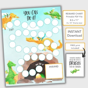 ドラゴン報酬チャート（子供用行動チャート、印刷可能）、幼児用家事チャート、PDF即時ダウンロード幼児用ステッカーチャート、子供用チャート
