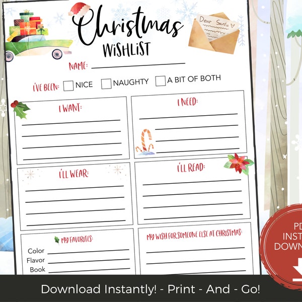 Letter to Santa Printable, Santa Letter Template, Santa Claus Letter, Santa Wishlist, Printable Santa Letter to Santa Digital Download