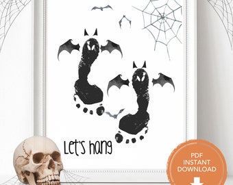 Bat Halloween Handprint Craft, DIY Craft for Kids Art, Halloween Handprint Art, Handprint Printable Halloween Craft, Footprint Kids Craft