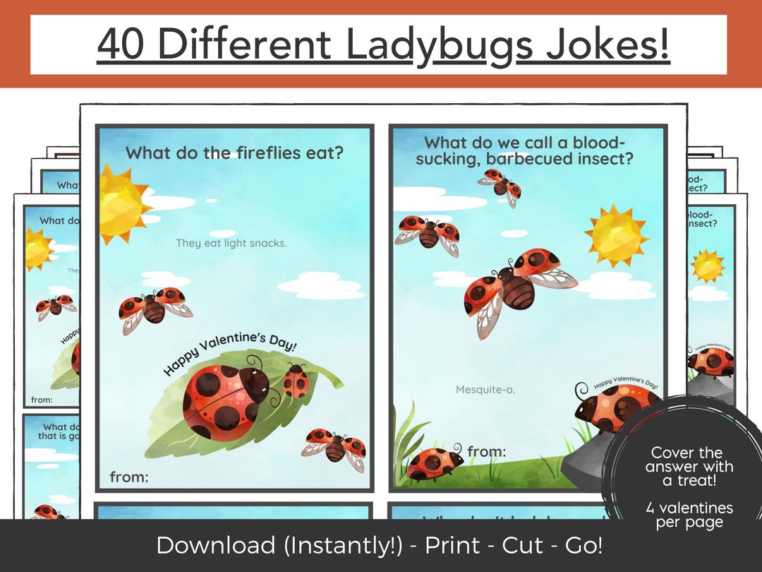 Ladybug Valentine Cards for Kids School Joke Valentines Day Etsy